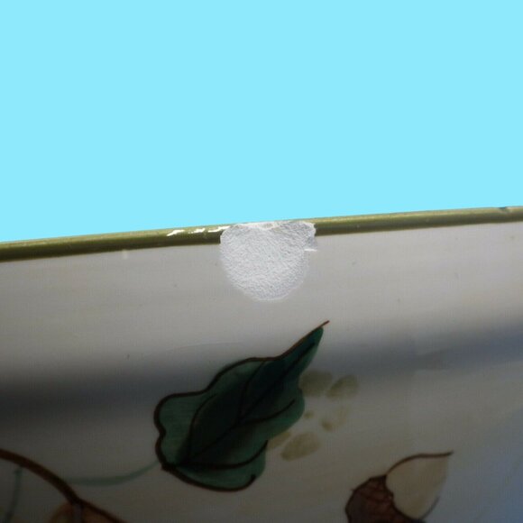 Zrike Large Fruit Bowl Farmhouse Handpainted Shabby Distressed Apple Berry Acorn - Picture 11 of 11